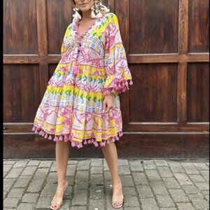 Antica Sartoria by Giacomo Cinque Beaded 100% Cotton Swing Dress, Multi, OSFM